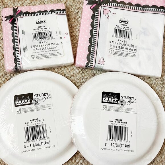 Paris Birthday Party tablewear 36 Napkins 16 Paper Plates Set Pink Eiffel Tower - Picture 5 of 7